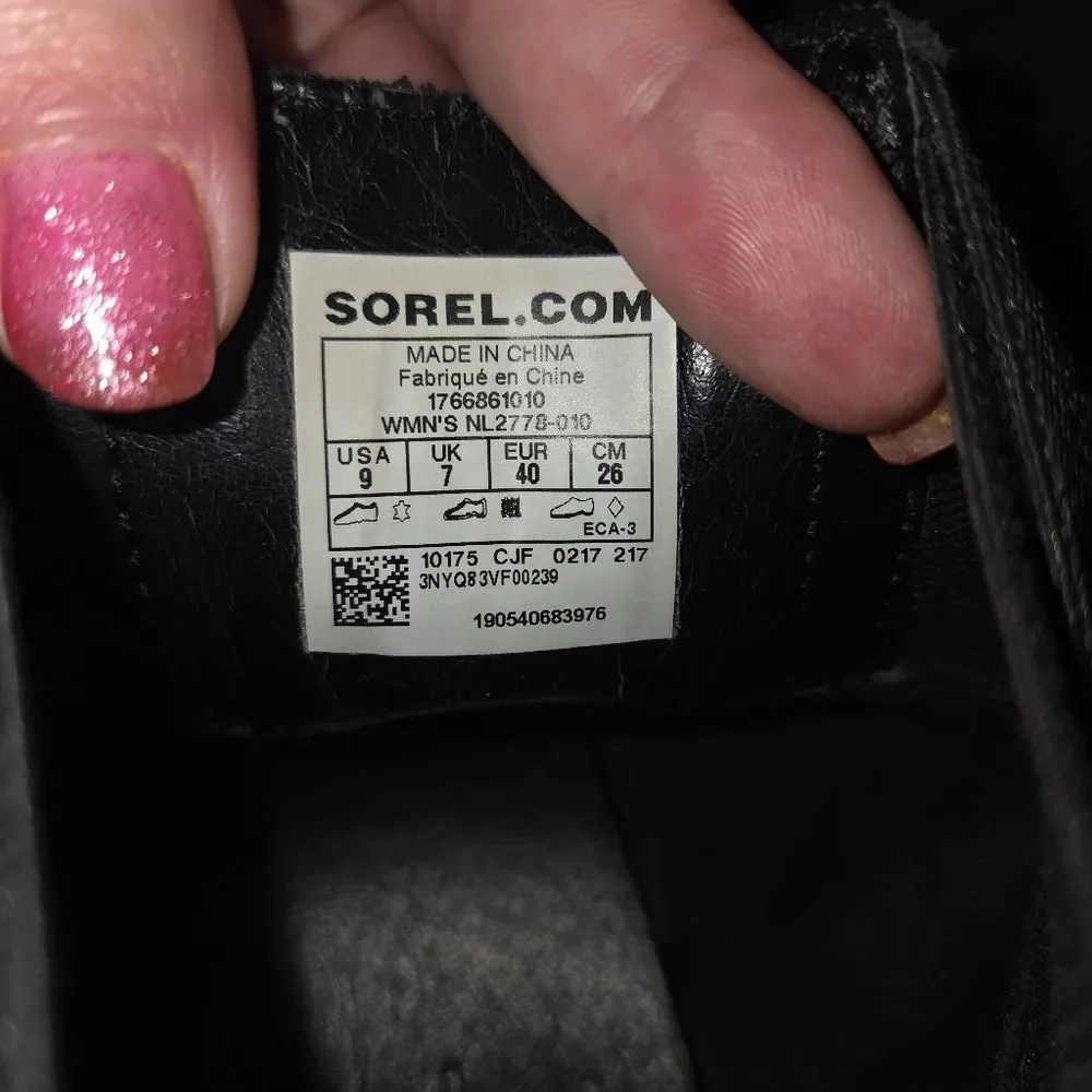 SOREL Womens Addington Chelsea Black Leather Chunky Heel Boots Size 9
